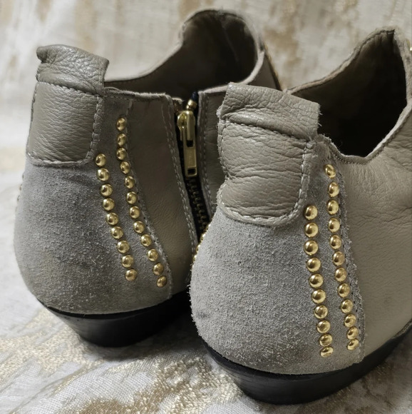 ANINE BING Charlie Low Grey Suede Gold Studded Point Toe Side Zip Shoe 37/7 - Picture 14 of 16